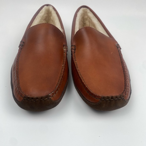 BROOKS BROTHERS Size 11 Men's Brown Leather Shearling LONE TREE Slipper - Picture 3 of 13
